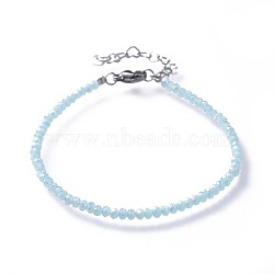 Faceted Glass Beaded Bracelets, with 304 Stainless Steel Findings, Light Sky Blue, 7-1/4 inch(18.3cm), 3mm(BJEW-JB04593-01)
