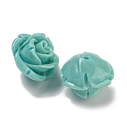 Synthetic Coral Dyed Carved Beads, Flower, Half Hole, Turquoise, 12x8.5mm, Hole: 1mm(SHEL-I001-05D-01)