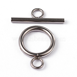 304 Stainless Steel Toggle Clasps, Ring, Stainless Steel Color, Ring: 19x14x2mm, Bar: 20x7x2mm, Hole: 3mm(STAS-G130-39P)