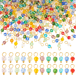 Elite 20 Sets Glass Pendants, with Golden Tone Brass Finding, Faceted, Round, Mixed Color, 10x4mm, Hole: 3mm, 24pcs/set, 480pcs/box(GLAA-PH0002-50)