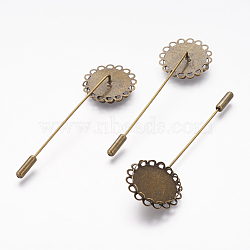 Iron Brooch Findings with Brass Pins, for Vintage Brooch Making, Lead Free, Antique Bronze, 70x24mm, Flat Round Tray: 20mm(KK-CJSEB43-AB-FF)