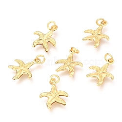 Brass Charms, Long-Lasting Plated, Starfish, Real 18K Gold Plated, 14.5x12x1.5mm, Hole: 2.5mm(KK-B024-09G)