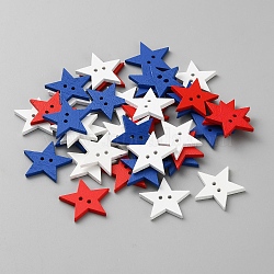 100Pcs Independence Day Theme 2-Hole Wood Buttons, Star, Mixed Color, 23x25x2.5mm, Hole: 1.8mm(BUTT-WH20007-005)