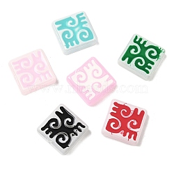 Dyed & Heated Baking Paint Glass Beads, Square with Runes, with Enamel, Mixed Color, 18x18x6mm, Hole: 1.4mm(LAMP-D004-03)