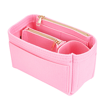 Wool Felt Purse Organizer Insert, Makeup Bag in Bag Accessories, with Small Zipper Pouch, Pink, 21.5x11x13cm
