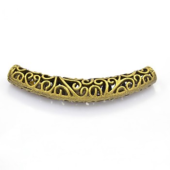 Curved Alloy Hollow Tube Beads, Nickel Free, Antique Bronze, 67x11x10mm, Hole: 6mm