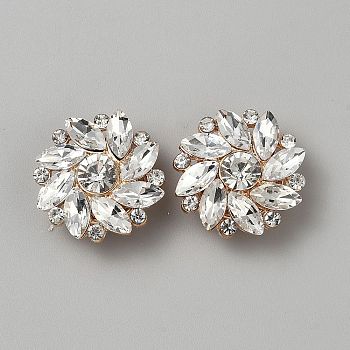 Alloy Rhinestone Cufflinks, Flower, Rose Gold, 26x25x10.5mm