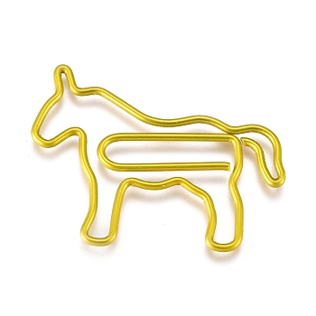 Horse Shape Iron Paperclips, Cute Paper Clips, Funny Bookmark Marking Clips, Golden, 27.5x37x1mm