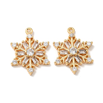 Brass Micro Pave Clear Cubic Zirconia Pendants, Snowflake, Real 18K Gold Plated, 18x14x3mm, Hole: 1mm