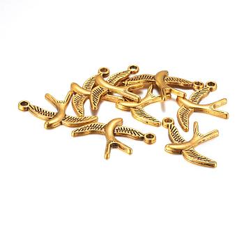 Tibetan Style Alloy Pendants, Cadmium Free & Nickel Free & Lead Free, Bird, Antique Golden, 31x22x2mm, Hole: 2mm, about 552~534pcs/1000g