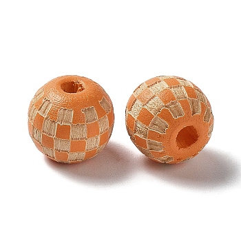 Wood Laser Engraved Tartan Beads, Round, Dyed, for DIY Craft, Peru, 9.5~10x8.5mm, Hole: 3mm