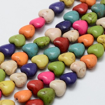Synthetic Magnesite Bead Strands, Dyed, Heart, Colorful, 8x7x4.5mm, Hole: 1mm, about 52pcs/strand, 15.3 inch