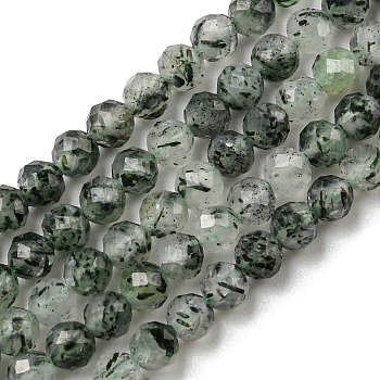 Natural Green Rutilated Quartz Beads Strands, Grade AA, Faceted Round, 3mm, Hole: 0.6mm, about 120pcs/strand, 15.67 inch(39.8cm)