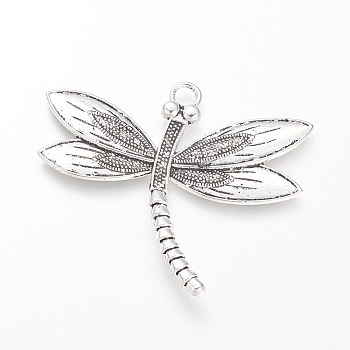 Tibetan Style Alloy Big Pendants, Dragonfly, Cadmium Free & Lead Free, Antique Silver, 58x66.5x2.5mm, Hole: 5mm, about 100pcs/1000g