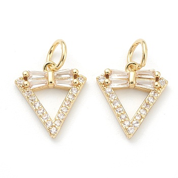 Brass Clear Cubic Zirconia Charms, Long-Lasting Plated, with Jump Ring, Triangle, Golden, 12.5x11x2.5mm, Hole: 3.5mm