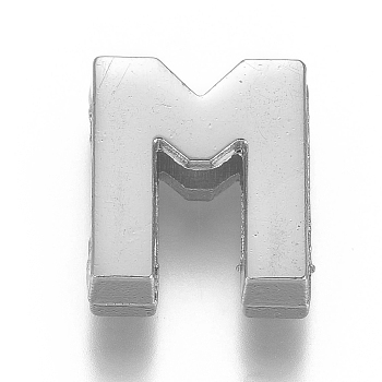 Alloy Slide Charms, Letter M, 12.5x11x4mm, Hole: 1.5x8mm