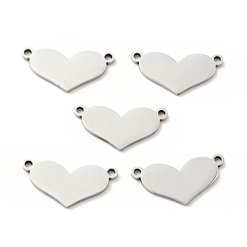 304 Stainless Steel Links Connectors, Heart, Stainless Steel Color, 9.5x19x1mm, Hole: 1.5mm