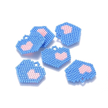 MIYUKI & TOHO Handmade Japanese Seed Beads Pendants, Loom Pattern, Heart, Cornflower Blue, 21~22x23x1.7mm, Hole: 3mm