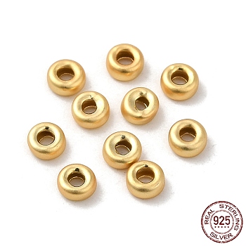 925 Sterling Silver Spacer Beads, Flat Round, Matte Gold Color, 3.5x1.5mm, Hole: 1.2mm