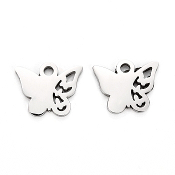 304 Stainless Steel Charms, Laser Cut, Butterfly, Stainless Steel Color, 8x10x1mm, Hole: 1.2mm