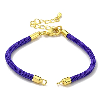 Nylon Cords Bracelet Makings Fit for Connector Charms, with Brass Findings and 304 Stainless Steel Lobster Claw Clasps, Long-Lasting Plated, Mauve, 6-1/2~6-3/4 inch(16.5~17cm), Hole: 1.8mm