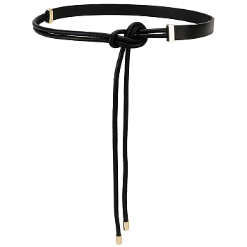 Imitation Leather Wrap Chain Belts, with Alloy Findings, Golden, Black, 1150x23x8.5mm