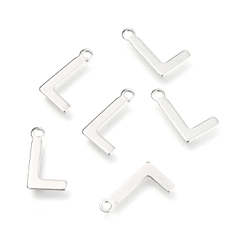 201 Stainless Steel Charms, Alphabet, Letter.L, 12x7.5x0.6mm, Hole: 1.4mm