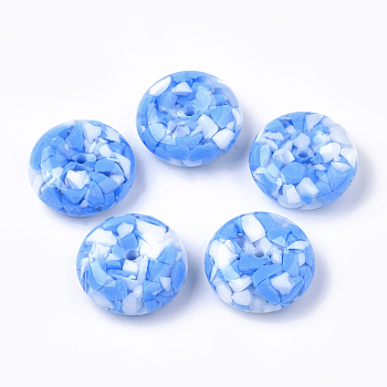 Resin Beads, Imitation Gemstone Chips Style, Flat Round, Dodger Blue, 26x10mm, Hole: 3mm
