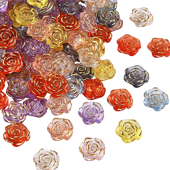 100Pcs Plastic Beads, Flower, Golden Metal Enlaced, Mixed Color, 19~19.5x8~8.5mm, Hole: 1.6mm