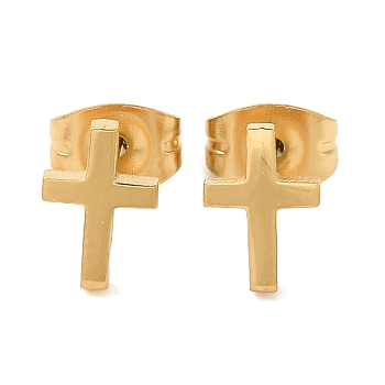 304 Stainless Steel Stud Earrings, Golden, Cross, 8x5.5mm