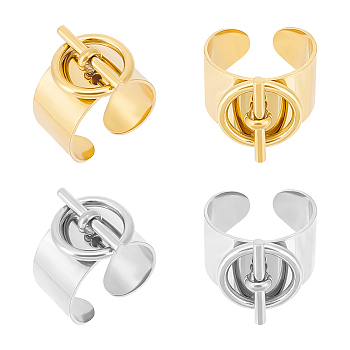 4Pcs 2 Colors Titanium Steel Open Cuff Rings Set for Lovers, Clasps Shape, Golden & Stainless Steel Color, US Size 8 1/2(18.5mm), 2Pcs/color