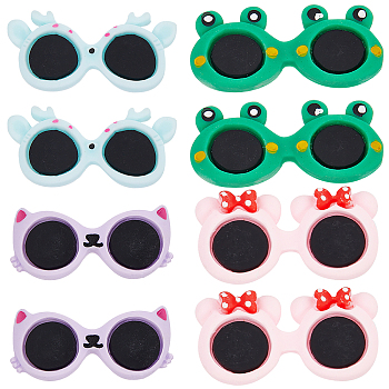 40Pcs 4 Styles Opaque Resin Glasses Cabochons, Frog & Reindeer & Cat & Bowknot, Mixed Shapes, Mixed Color, 17~18x34~37.5x4.5~5.5mm, 10pcs/style