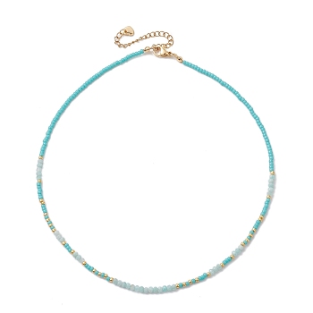 Bohemian Style Natural Amazonite Beaded Necklaces, with Glass for Women, 14.76~14.96 inch(37.5~38cm)