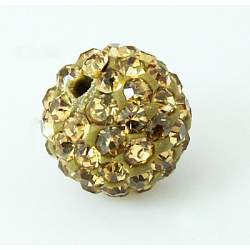 Polymer Clay Rhinestone Beads, Pave Disco Ball Beads, Grade A, Round, Half Drilled, Lime, 10mm, Hole: 1mm