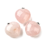 Natural Rose Quartz Pendants, with Brass Snap on Bails, Heart Charms, Platinum, 26.5~27x25x13.5~14mm, Hole: 6.5x3.5mm(G-C188-03G)