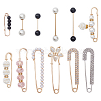 2 Bags 2 Styles Alloy Charm Safety Pin Brooches, Mixed Color, 32~75x9.5~24.5x6~18mm, 1bag/style(JEWB-ME0001-05)