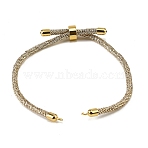 Adjustable Round Polyester Braided Cord Bracelet Making, with Brass Findings, Fit for Connector Charms, Golden, Light Khaki, 9.06 inch(23cm)(FIND-G117-01G-01)