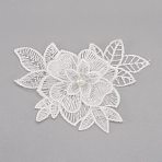 Milk Fiber Lace Embroidery Costume Accessories, Applique Patch, Sewing Craft Decoration, with Imitation Pearl, 3D Flower, White, 85x110x8mm(DIY-WH0019-55)