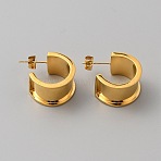 Stainless Steel Round Stud Earring Finding, Blank Grooved Earring Settings for Inlay Earring Making, Golden, 20x12.5mm, Pin: 0.7mm, Slot: 10mm(STAS-WH0016-55G)