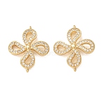 Brass Micro Pave Clear Cubic Zirconia Connector Charms, Four-Leaf Clover Links, Rack Plating, Long-Lasting Plated, Cadmium Free & Lead Free, Real 18K Gold Plated, 22x19x3mm, Hole: 0.8mm(CU-CBA4579-14G)