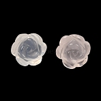 Natural Rose Quartz Beads, Half Drilled, Carved, Rose Flower, 12~14x6~10mm, Hole: 0.9mm(G-Z128-03C)