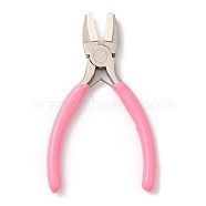Steel Jewelry Pliers,  with Plastic Handle & Jaw Cover, Flat Nose Pliers, Ferronickel, Pink, 13.3x7.9x1.05cm(PT-Q010-07P)