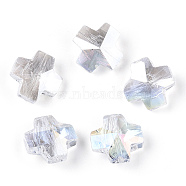 Electroplate Transparent Glass Beads, AB Color Plated, Faceted, Cross, Clear AB, 14x14x7.5mm, Hole: 1.4mm(EGLA-N012-002-NF)