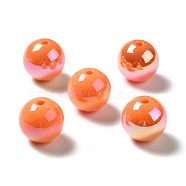 UV Plating Rainbow Iridescent Acrylic Beads, Round, Orange, 15~15.5x15.5~16mm, Hole: 2.7mm(PACR-D070-01L)