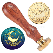Wax Seal Stamp Set, Golden Tone Sealing Wax Stamp Solid Brass Head, with Retro Wood Handle, for Envelopes Invitations, Gift Card, Moon, 83x22mm, Stamps: 25x14.5mm(AJEW-WH0208-1032)