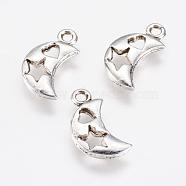 Alloy Pendants, Moon with Star and Heart, Antique Silver, 17x9x2mm, Hole: 2mm(PALLOY-G192-15AS)
