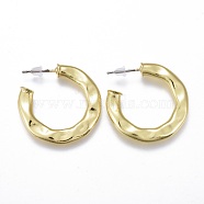 Textured Brass Stud Earrings, Half Hoop Earrings, Long-Lasting Plated, with Steel Pins and Plastic Ear Nuts, Ring, Real 18K Gold Plated, 28x3mm, Pin: 0.7mm(EJEW-I250-02B)