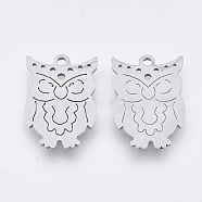201 Stainless Steel Pendants, Laser Cut Pendants, Owl, Stainless Steel Color, 17.5x12x1mm, Hole: 1.4mm(STAS-T044-121P)