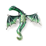 Dragon Alloy Brooch, Enamel Pins, Antique Silver, Green, 62x58x11mm(JEWB-K018-13AS-04)