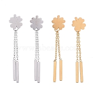 304 Stainless Steel Chain Tassel Earrings, with Ear Nuts, Bar & Clover, Mixed Color, 47mm, Pin: 0.7mm(EJEW-I248-24)